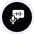 Microphone and speech bubble icon on black.